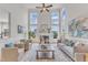 Bright, airy living room with high ceilings, large windows, fireplace, and stylish decor at 208 Bridle Boast Rd, Cary, NC 27519