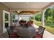 Covered patio with outdoor furniture and grilling area for relaxation and entertainment at 211 Ibis Ln, Durham, NC 27703
