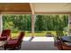 Enjoy outdoor living with this covered patio and furniture overlooking lush greenery at 211 Ibis Ln, Durham, NC 27703