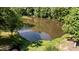 A peaceful pond surrounded by lush greenery, creating a serene natural setting for relaxation and enjoyment at 2409 Beechview Ct, Raleigh, NC 27615