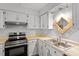 Charming kitchen features painted cabinets, stainless appliances, and double sink at 4705 Walden Pond Dr # 110-C, Raleigh, NC 27604