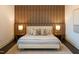 Beautiful bedroom with wood accent wall, plush bedding, and stylish nightstands at 500 Grigsby Ave, Holly Springs, NC 27540