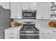 Close-up of kitchen details highlighting stainless steel appliances and quartz countertops at 736 Varina Ln, Fuquay Varina, NC 27526