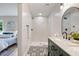 Beautiful bathroom boasts dual sinks, marble countertops and stand up shower at 847 E Maple Ln, Fuquay Varina, NC 27526