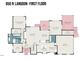 First floor floorplan including kitchen, living room, dining area, primary bedroom, and garage at 850 N Langdon, Pittsboro, NC 27312