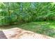 View of the backyard with lush trees and a wooden deck at 102 Winged Foot Ct, Mebane, NC 27302