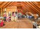 Unfinished attic space featuring exposed wood and holiday decorations at 12500 Richmond Run Dr, Raleigh, NC 27614