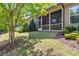Lush backyard with green grass, landscaping and trees, backing up to an enclosed screened in porch at 192 Glenpark Pl, Cary, NC 27511