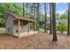 Charming backyard shed with a covered porch, perfect for storage or a hobby space at 201 Village Dr, Knightdale, NC 27545