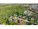 An aerial view displays real estate surrounded by lush green trees, showcasing community amenities in the distance at 3404 Mount Pisgah Way, Cary, NC 27519