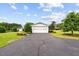 View of the detached two-car garage and large asphalt driveway at 360 Country Way, Sanford, NC 27332