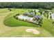 Aerial shot of a community pool, golf course, tennis courts and a sprawling green landscape at 42 Village Walk Dr, Chapel Hill, NC 27517