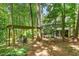 View of the backyard with trees and a sitting area at 5125 Penny Rd, Raleigh, NC 27606