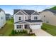 Beautiful two-story home with a gray exterior, a two-car garage, and a well-maintained front yard at 5420 Mill Dam Rd, Wake Forest, NC 27587