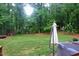 Spacious backyard offering a swing set, lush greenery and space for relaxation and outdoor recreation at 5917 Clearsprings Dr, Wake Forest, NC 27587