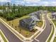 Stunning aerial view of a newly constructed home with landscaped yard and a vibrant neighborhood at 601 Lauren Ann Dr, Apex, NC 27523