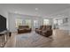 Living room with wood floors, neutral walls, recliner seating and recessed lights at 601 Lauren Ann Dr, Apex, NC 27523