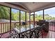 Relaxing screened porch with dining table and chairs, plus grill, providing a perfect outdoor living experience at 708 Cheselden Dr, Durham, NC 27713