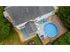 Aerial view of a home featuring an above-ground pool, deck, patio and a well-maintained backyard at 8042 Hogan Dr, Wake Forest, NC 27587