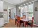 Charming dining area with wood table set, large window, and laundry access at 1016 Luminary Ln, Willow Springs, NC 27592