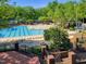 Resort-style community pool with ample seating, mature landscaping, and a separate tennis court at 107 Long Shadow Ln, Cary, NC 27518