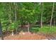 Backyard featuring lush greenery and mature trees, creating a private and tranquil setting at 108 Hotelling Ct, Chapel Hill, NC 27514