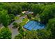 Aerial view of community clubhouse, pool, and tennis courts at 110 Glenrose Ln, Cary, NC 27518
