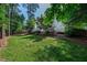 Green backyard with mature trees and a back deck at 110 Glenrose Ln, Cary, NC 27518