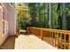 Relaxing back deck offers views of the wooded backyard at 110 Huntersville Rd, Morrisville, NC 27560