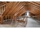 Spacious attic shows beams, access to a finished part, and space for storage or renovation at 1113 Smokewood Dr, Apex, NC 27502