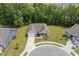 Aerial view of single-Gathering home featuring manicured front yard on a cul-de-sac lot at 1304 Essex Skipper Way, Fuquay Varina, NC 27526
