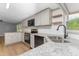 Modern kitchen featuring stainless steel appliances, granite counters, and sleek cabinetry at 165 Dawn Rd, Benson, NC 27504