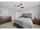Bedroom with ceiling fan, neutral color scheme, and decorative furnishings for relaxing at 225 Alcock Ln, Youngsville, NC 27596