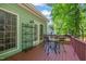A cozy deck with a black metal table and chairs offering a relaxing outdoor space at 2408 Fordcrest Dr, Apex, NC 27502