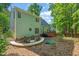Large backyard with a wooden deck and a stone patio offer various options for outdoor enjoyment at 2408 Fordcrest Dr, Apex, NC 27502