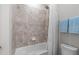Bathroom with tub/shower with shower curtain and towel rack at 2711 Jordan Pointe Blvd, New Hill, NC 27562