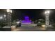 Night view of the fountain in Downtown Cary Park, illuminated with purple lights at 3034 Winfred Dell Ln, Cary, NC 27511