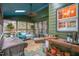 Inviting screened porch with comfortable seating, wood flooring, and natural light, perfect for relaxation at 3325 Falls River Ave, Raleigh, NC 27614