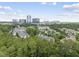 View of a community complex nestled among trees and manicured lawns with high rise buildings in the distance at 340 Allister Dr # 301, Raleigh, NC 27609