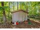Spacious backyard shed featuring storage and organization capabilities within a wooded landscape at 4119 Toroella St, Durham, NC 27704