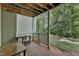 Covered porch with lattice, looking out onto a private, wooded backyard at 501 Gooseneck Dr # B2, Cary, NC 27513