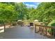 Spacious wooden deck featuring plenty of greenery and lounge seating perfect for entertaining at 5520 Creek Pine Dr, Wake Forest, NC 27587