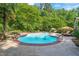 Inviting backyard pool surrounded by a concrete patio and lush landscaping offering a private retreat at 5520 Creek Pine Dr, Wake Forest, NC 27587