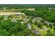 Aerial view of homes nestled in a lush, green landscape, some featuring backyard pools and tree-lined streets at 8140 Consella Way, Willow Springs, NC 27592