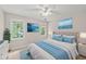 Staged bedroom featuring soft lighting, ocean themed artwork, and coordinated furniture at 1007 Surry Dale Ct, Apex, NC 27502