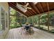 A table and chairs adorn the screened porch, offering a perfect spot for al fresco dining at 1007 Surry Dale Ct, Apex, NC 27502