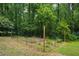 Established garden beds with fencing surrounded by mature trees at 106 Redbud, Pittsboro, NC 27312