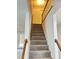 Carpeted staircase with wood handrails leads to an upper level, with natural light streaming in at 109 Elmview Dr, Cary, NC 27519