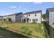A large backyard with a black metal fence, well manicured lawn, and a view of neighboring homes at 1165 Sun Spgs Rd, Wake Forest, NC 27587