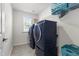 Well-organized laundry room with modern washer and dryer set, shelving, and storage solutions at 1165 Sun Spgs Rd, Wake Forest, NC 27587